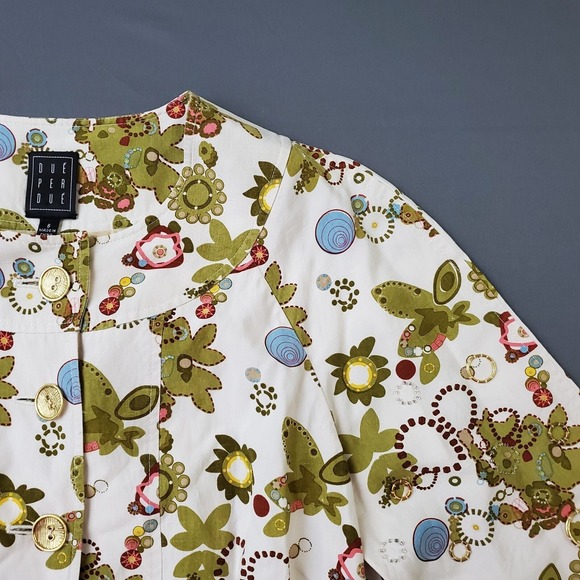 Due per Due Jacket Womens Size‎ 6 3/4 Sleeve Silk Blend Crop Bolero Floral White - Picture 5 of 13